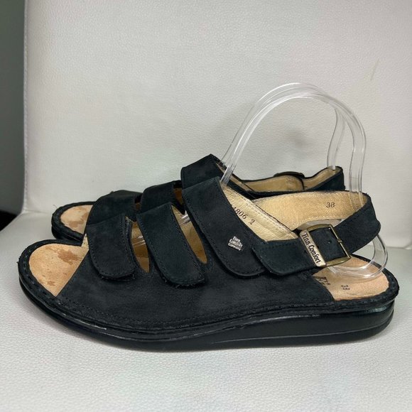 Nwot Finn Comfort Black Nubuck Leather Open Toe Ankle Strap Sandal size 7.5 - Picture 4 of 6